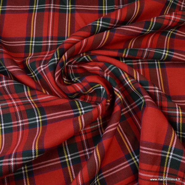 Tissu Tartan écossais à carreaux - Rouge, vert et jaune - Photo n°2