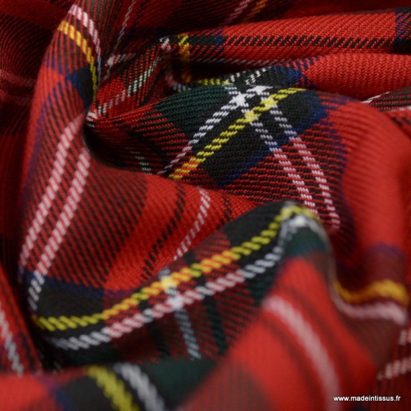 Tissu Tartan écossais à carreaux - Rouge, vert et jaune - Photo n°3