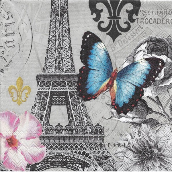 4 Serviettes en papier Paris Tour Eiffel Papillon Format Lunch Decoupage Decopatch 13314240 Ambiente - Photo n°2