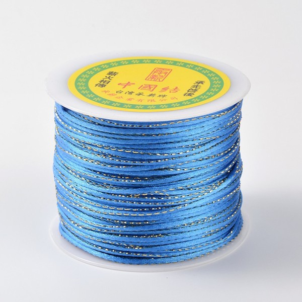 Cordon polyester 2 mm bleu et doré x 1 m - Photo n°2