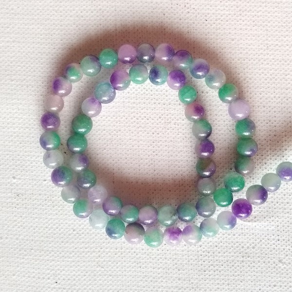 20 perles ronde naturelle en jade deux couleurs 6 mm VERT MAUVE - Photo n°1