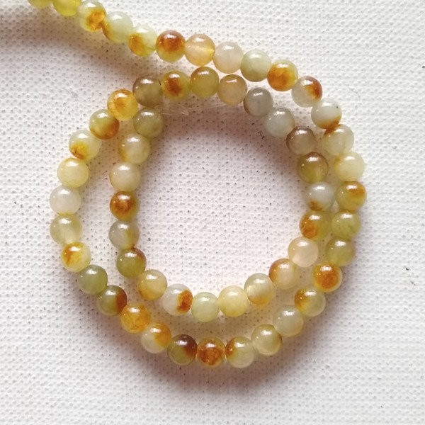 20 perles ronde naturelle en jade deux couleurs 6 mm VERT JAUNE 2 - Photo n°1