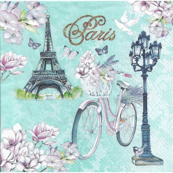 4 Serviettes en papier Paris Vélo Tour Eiffel Format Lunch Decoupage Decopatch 13314235 Ambiente - Photo n°1