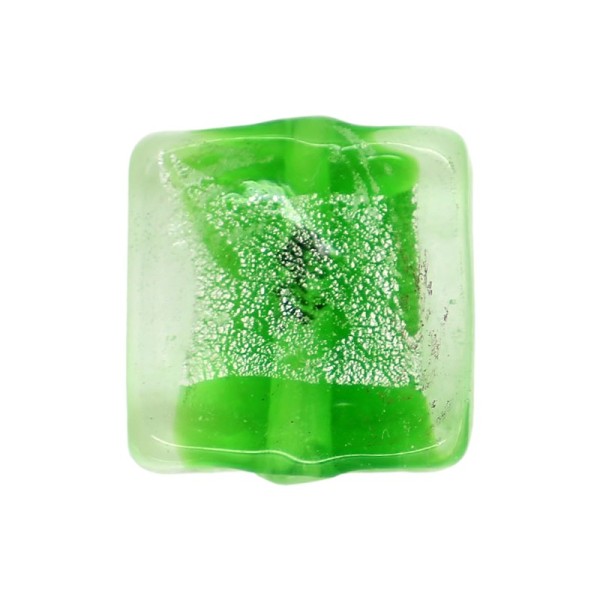 10 x Perle en Verre Carré avec Bande Verte - Photo n°1