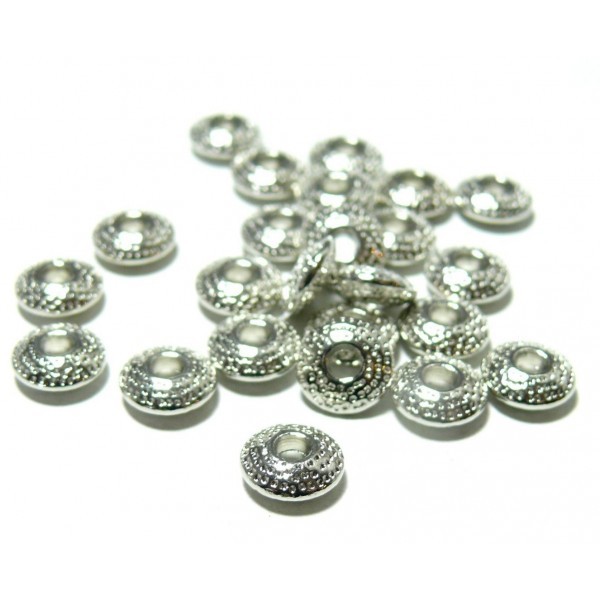 PAX 50 perles Metal intercalaires rondes mini picot 8 par 3mm Argent platine, H1111 - Photo n°1