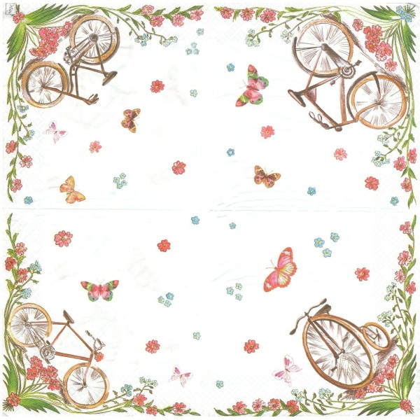 4 Serviettes en papier Vélo Papillon Format Lunch Collage Decopatch SDOG-007701 Pol-Mak - Photo n°2