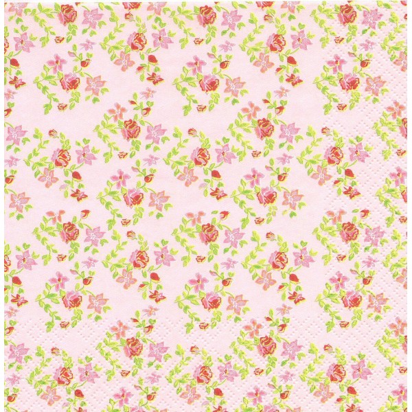 4 Serviettes en papier Petites Fleurs Roses Format Lunch Decoupage Decopatch 211252 Home Fashion - Photo n°1