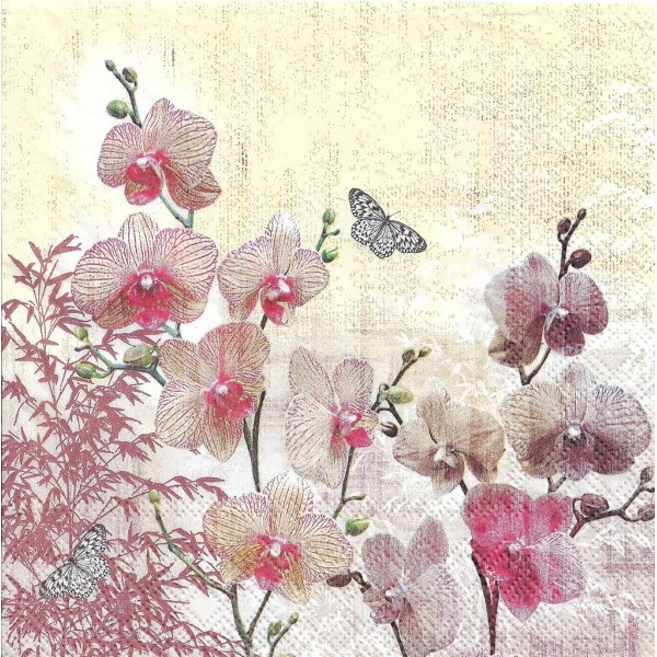 4 Serviettes en papier Orchidées Orient Format Lunch Decoupage Decopatch 13314215 Ambiente - Photo n°1