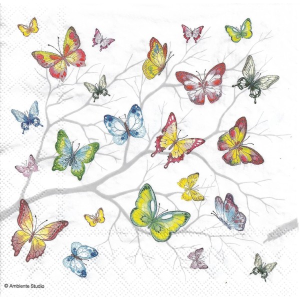 4 Serviettes en papier Papillons Colorés Format Lunch Decoupage Decopatch 13314230 Ambiente - Photo n°1