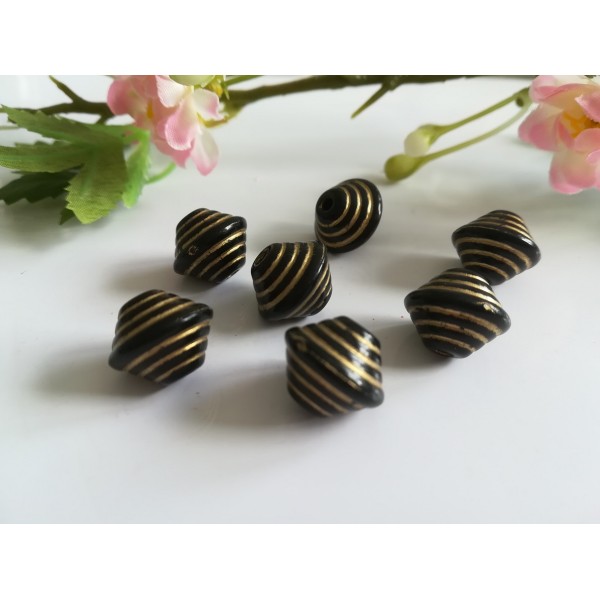 Perles acrylique toupie 14 mm noire et dorée x 10 - Photo n°1