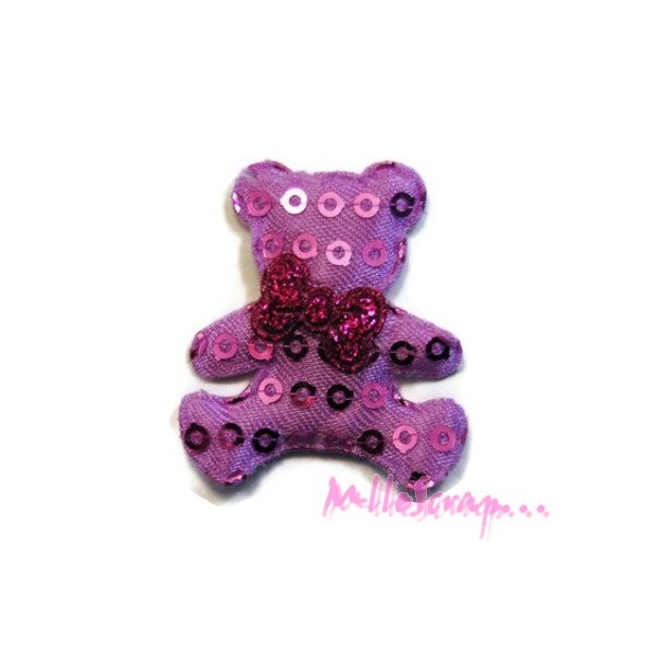 Appliques petits ours tissu violet - 5 pièces - Photo n°1