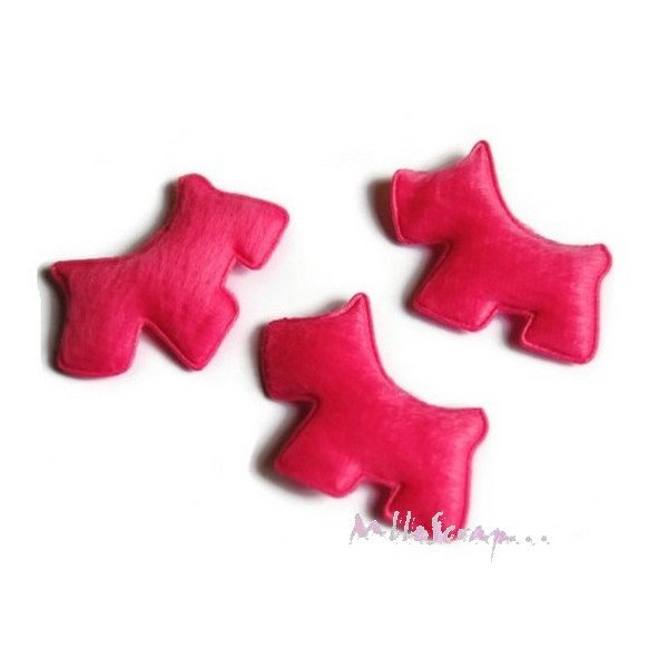 Appliques chiens tissu aspect fourrure - rose foncé - 5 pièces - Photo n°1