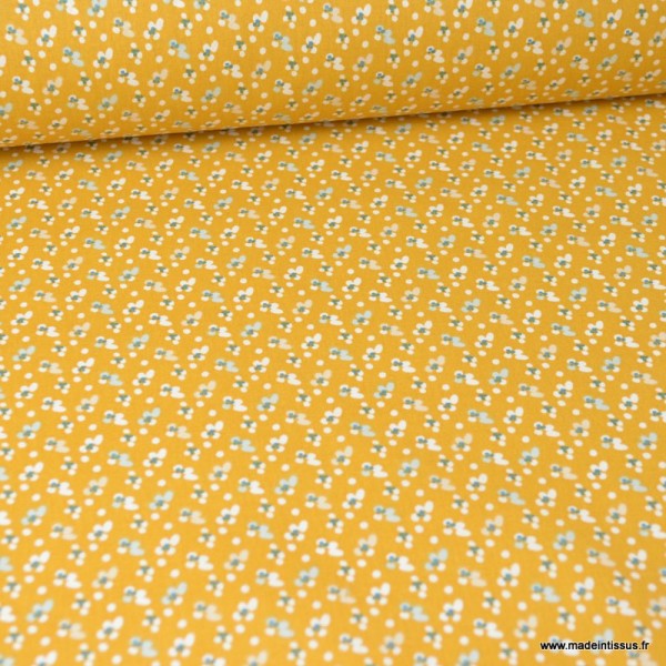 Tissu coton motifs Fleurs Fida Ocre - Oeko tex - Photo n°2