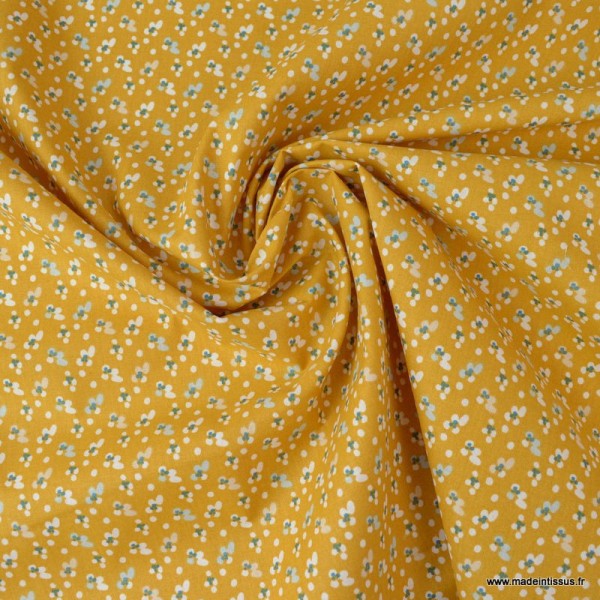 Tissu coton motifs Fleurs Fida Ocre - Oeko tex - Photo n°3