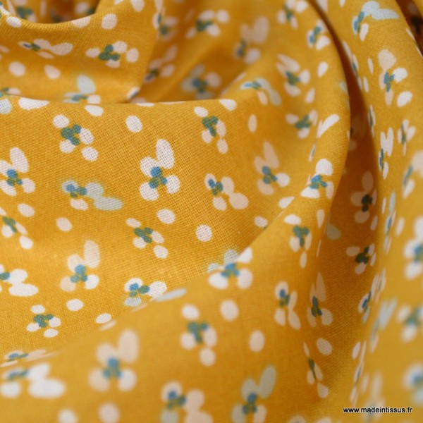 Tissu coton motifs Fleurs Fida Ocre - Oeko tex - Photo n°1