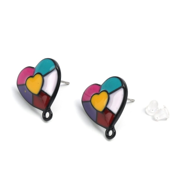 1 Paire clous d'oreilles en formes de coeur multicolores - boucles d'oreilles - Photo n°1