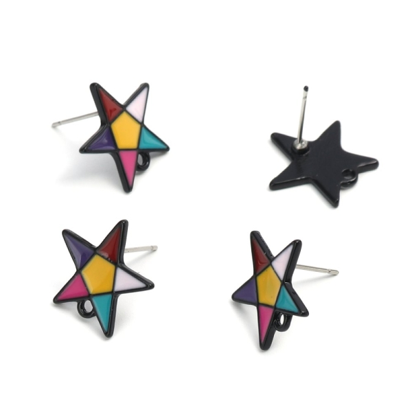 1 Paire clous d'oreilles en formes d’étoile multicolores - boucles d'oreilles - Photo n°2