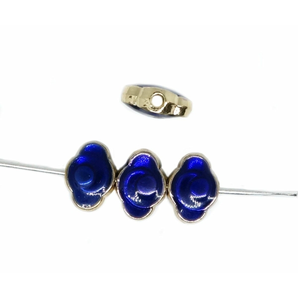 2 pièces Or Cobalt Saphir Bleu Émail Losange Métal Cloisonné Perles Entretoise Vintage Art Perle Des - Photo n°1