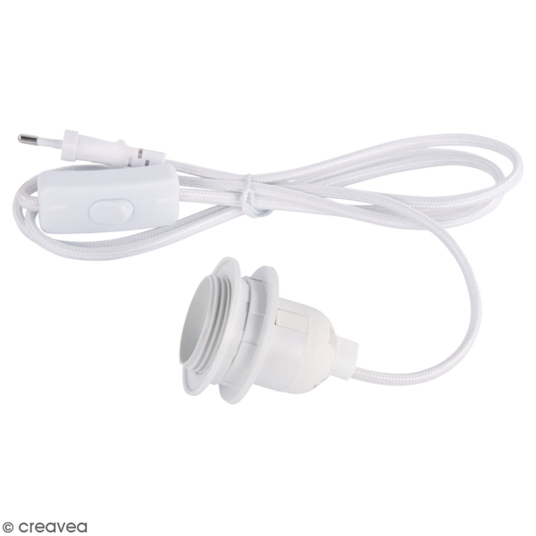 Câble électrique pour luminaire 180 cm - Douille E27 et interrupteur - Blanc - Photo n°1