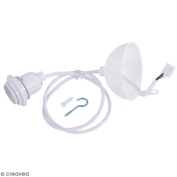 Câble électrique pour suspension 1 m - Douille ampoule E27 - Blanc - Photo n°1