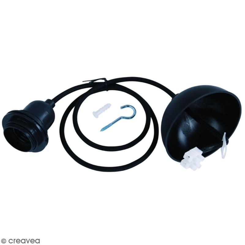 Câble électrique pour suspension 1 m - Douille ampoule E27 - Noir
