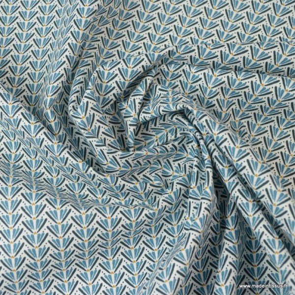 Tissu coton motif Marita Prusse et nuit - Oeko tex - Photo n°2