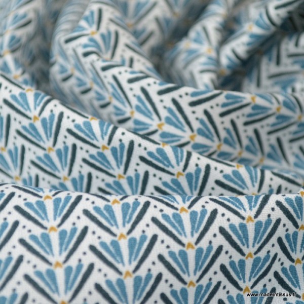 Tissu coton motif Marita Prusse et nuit - Oeko tex - Photo n°3