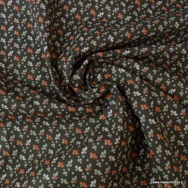 Tissu coton imprimé fleurs Fiduo Wengue et Tilleul - Oeko tex - Photo n°2