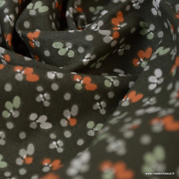 Tissu coton imprimé fleurs Fiduo Wengue et Tilleul - Oeko tex - Photo n°3