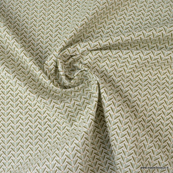 Tissu coton motif Marita Tilleul et Chatain - Oeko tex - Photo n°2