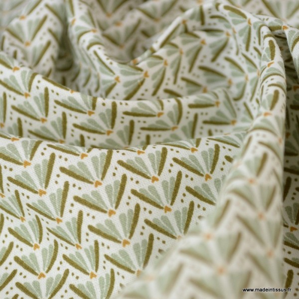 Tissu coton motif Marita Tilleul et Chatain - Oeko tex - Photo n°3