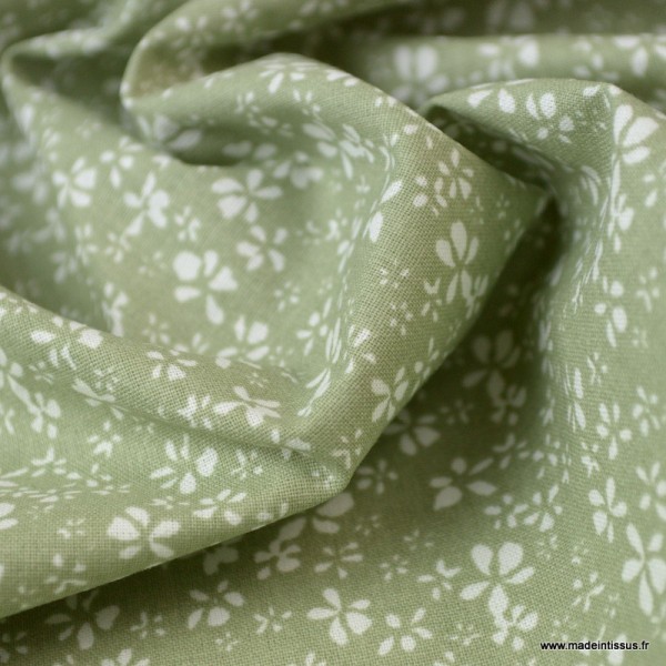 Tissu coton motif Fleurs Difatti Tilleul et Blanc - Oeko tex - Photo n°3