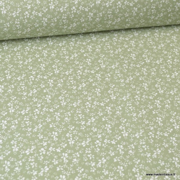 Tissu coton motif Fleurs Difatti Tilleul et Blanc - Oeko tex - Photo n°1