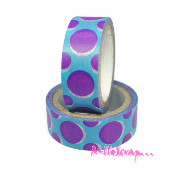 Masking tape pois violet, bleu - 5 mètres - Photo n°1