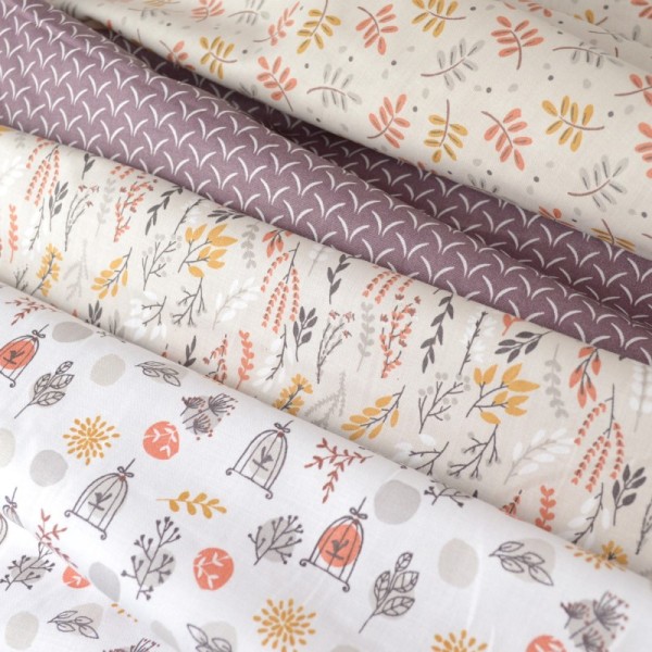 Tissu coton imprimé fleurs Lin clair et Corail - Oeko tex - Photo n°3
