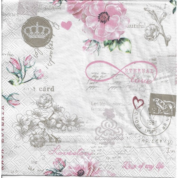 4 Serviettes en papier Amour éternel Fleurs Format Lunch Decoupage Decopatch 13313890 Ambiente - Photo n°2