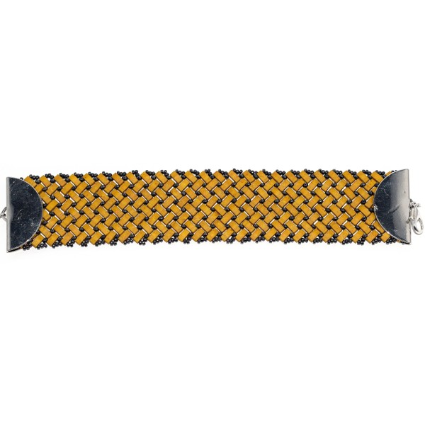 Kit DIY bracelet Miyuki Halftila jaune moutarde et gunmétal - Photo n°1