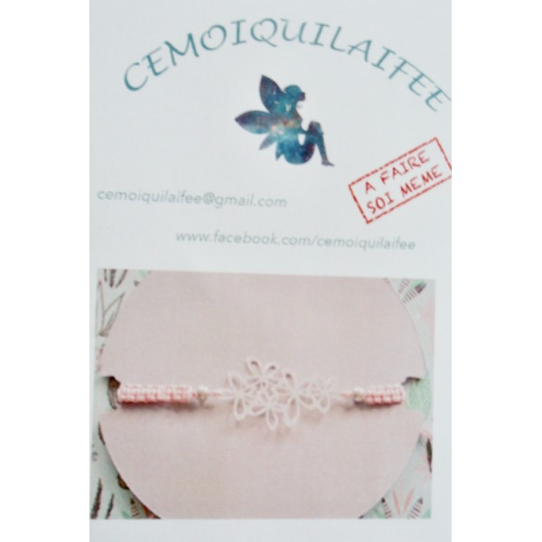 Kit bracelet tressé fleur argentée Fil Rose - Photo n°1