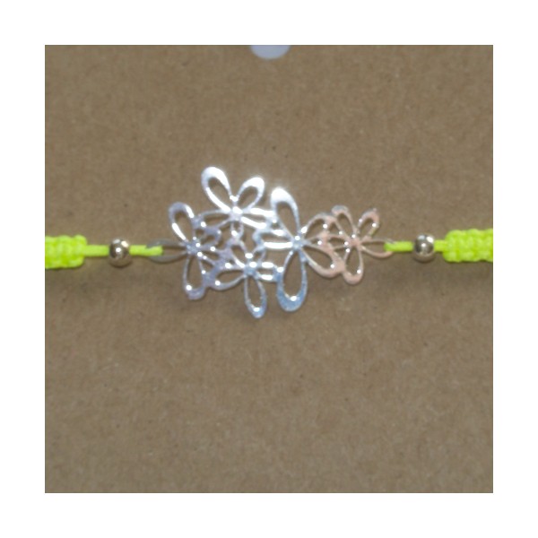Kit bracelet tressé fleur argentée Fil jaune Fluo - Photo n°3