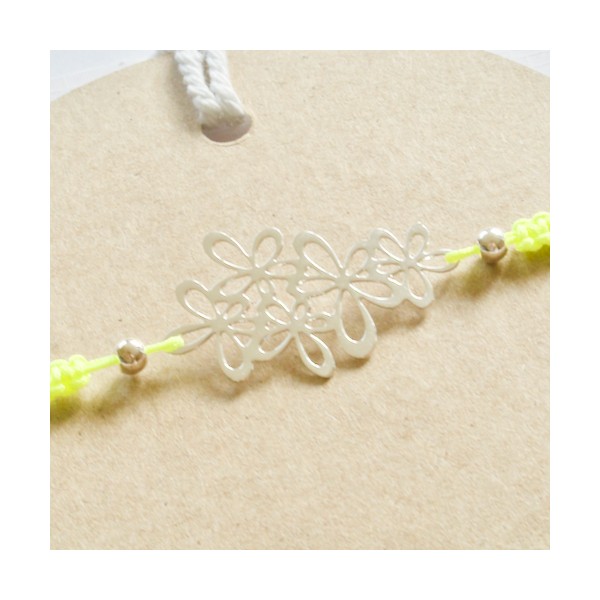 Kit bracelet tressé fleur argentée Fil jaune Fluo - Photo n°1