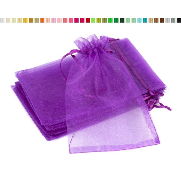 Lot de10 sacs en organza a nouer 7x9 cm pour bijoux violet - Photo n°1