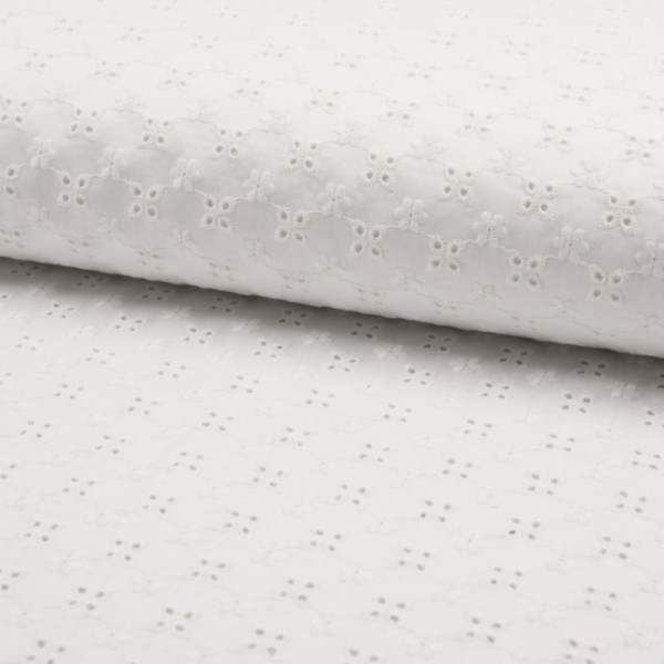 Tissu broderies anglaise Zelie coton blanc motifs fleurs ajourées - Photo n°1