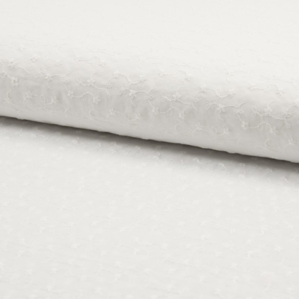 Tissu broderies anglaise Isabeau coton blanc motifs fleurs - Photo n°1