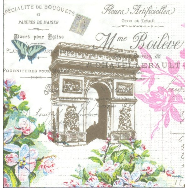 4 Serviettes en papier Paris Arc de Triomphe Format Lunch Decoupage Decopatch 7719 PPD - Photo n°1