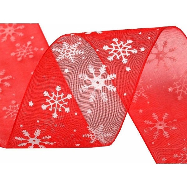 22,5 m de Rouge, de Noël Ruban Organdi Largeur 40mm Flocons de neige, Arc de Fournitures, archèterie - Photo n°3