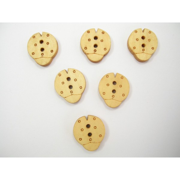 LOT 6 BOUTONS BOIS : coccinelle 16mm - Photo n°1