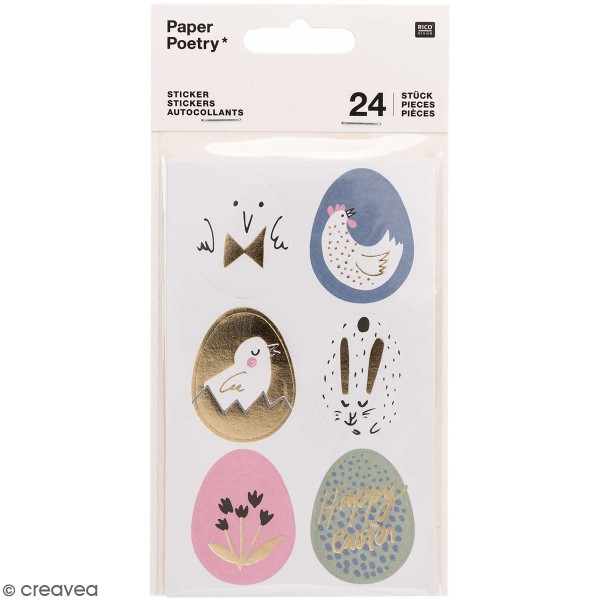 Stickers en papier - Oeufs de Pâques - 24 pcs - Stickers fantaisie - Creavea