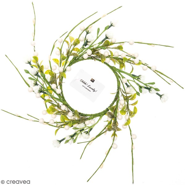 Couronne de fleurs artificielles - Fleurs et baies blanches - 10 cm - Photo n°1