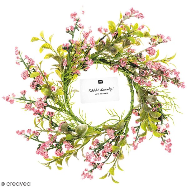 Couronne de fleurs artificielles - Lilas rose et feuillage - 9 cm - Photo n°1