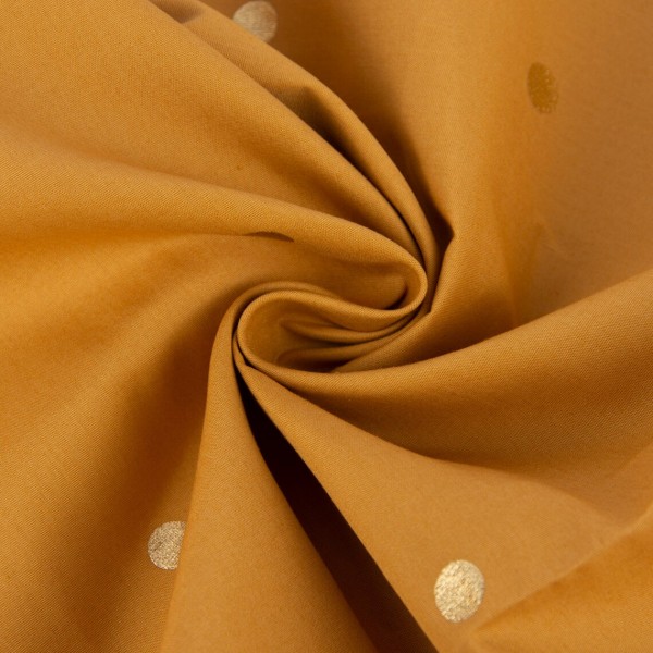 Tissu Rico - Toile de coton - Pois dorés sur fond moutarde - Par 10 cm (sur mesure) - Photo n°1